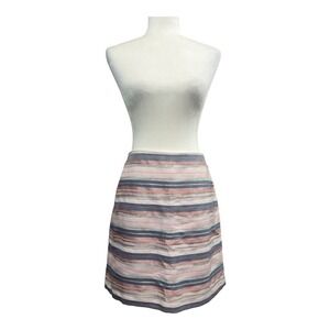 LOFT Striped A-Line Skirt Womens 10 Pink Blue White NWT Woven Textured Mini